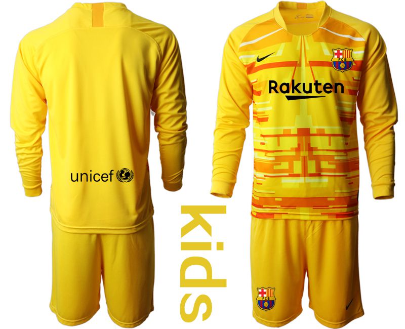 Youth 2019-2020 club Barcelona yellow goalkeeper long sleeve Soccer Jerseys